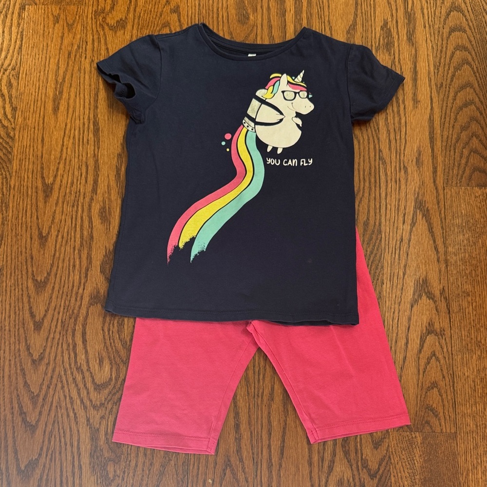 Magical Unicorn Kids Short Set - Navy and Pink